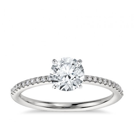 Round Cut Pave Engagement Ring in 14K White Gold